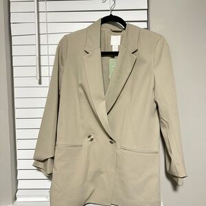 H&M Beige Double-Breasted Blazer Jacket